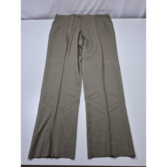 VTG Burberrys Dress Pants Mens 46x36 Beige Wool Super 100s Unhemmed NWT USA
